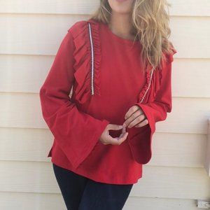 Anthropologie Moelleux red top with ruffles size large